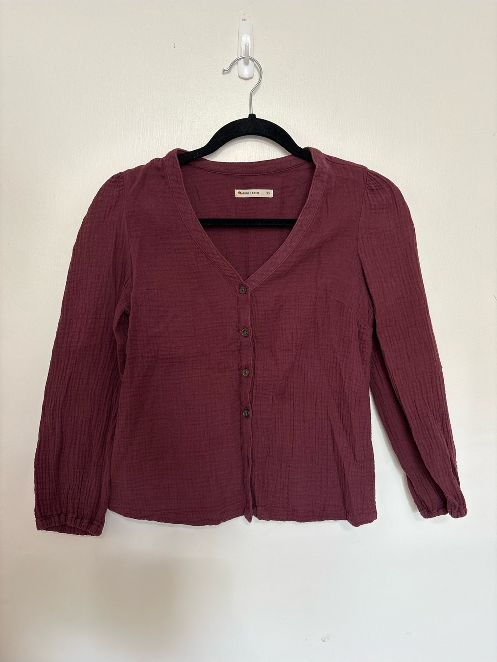 Marine Layer Burgundy Button-Front V-Neck Blouse